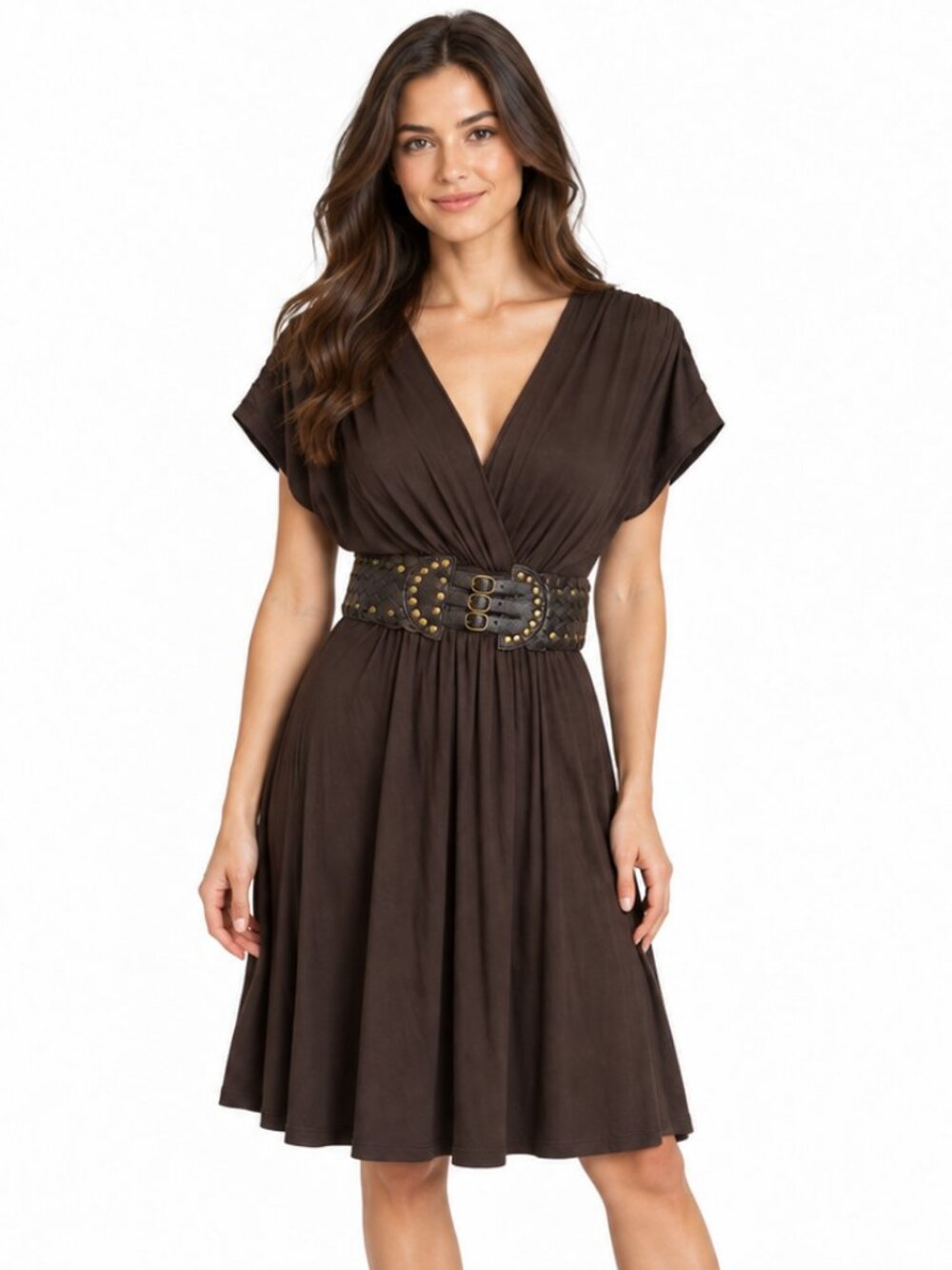 Charming Charlie Brown Western Dress Attached Studded Belt | Women's Size Small